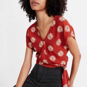 Madewell Daisy Floral Print Wrap Tie Blouse